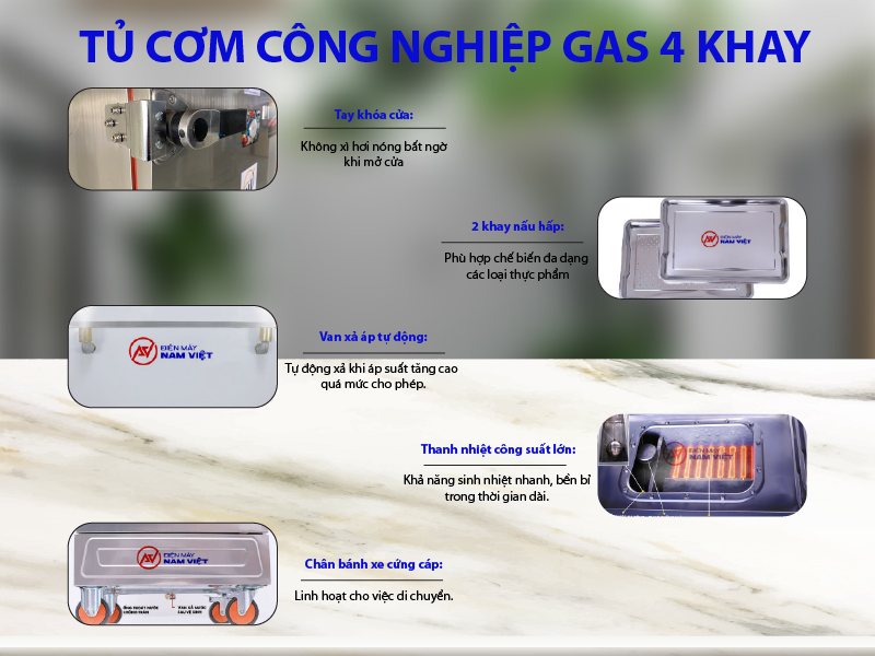 Cấu tạo và chức năng của tủ nấu cơm 4 khay gas