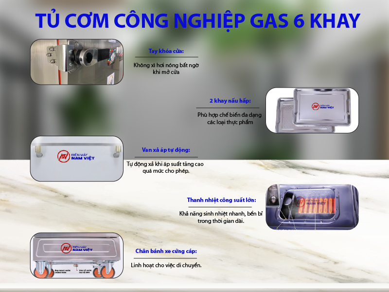 Cấu tạo và chức năng của tủ nấu cơm 6 khay gas