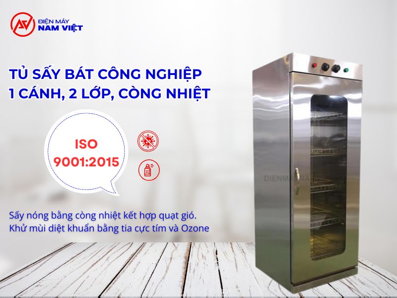 Tủ sấy bát công nghiệp cao cấp 1 cánh, 2 lớp, còng nhiệt