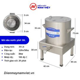 Kính thước nồi nấu phở điện rời 30L