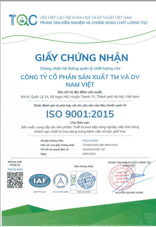 Chứng chỉ chất lượng ISO 9001:2015