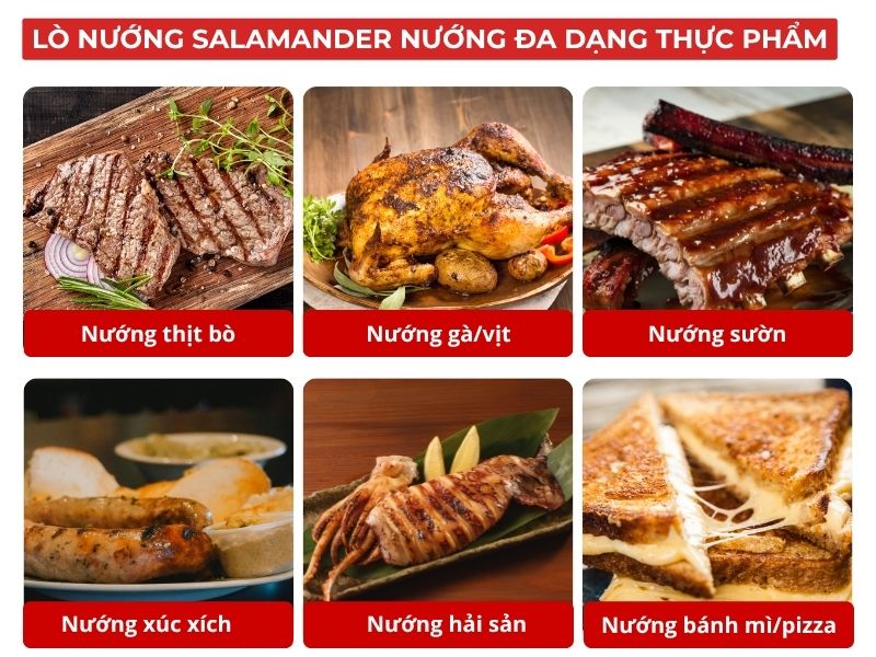 Lò nướng Salamander nướng đa dạng thực phẩm