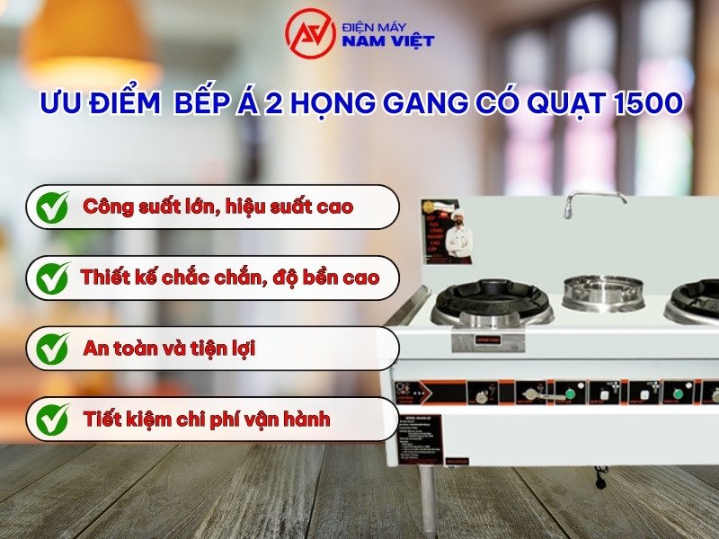 Ưu điểm bếp á 2 họng gang quạt 1500