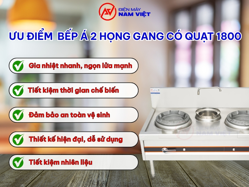 Ưu điểm bếp á 2 họng gang quạt 1800
