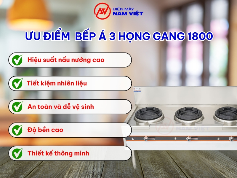 Ưu điểm khi sử dụng bếp á 3 họng gang 1800