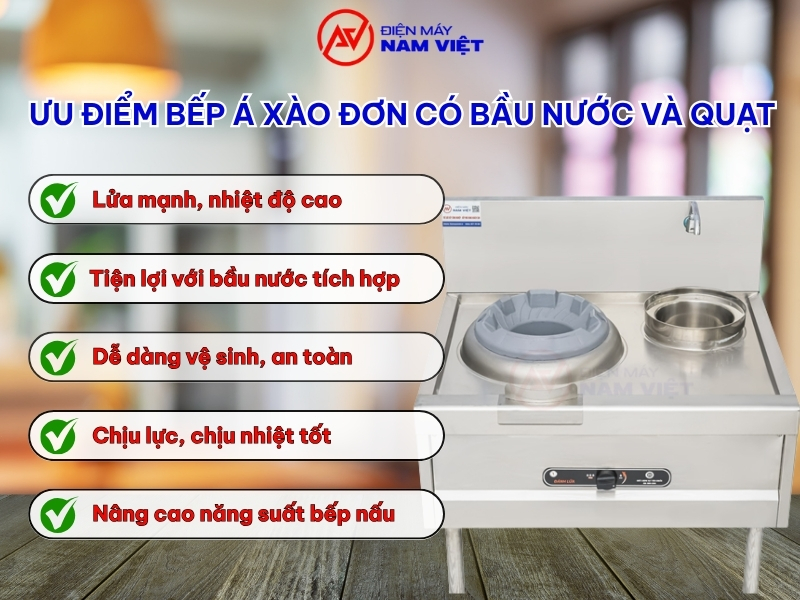 Ưu điểm bếp á xào đơn có bầu nước và quạt