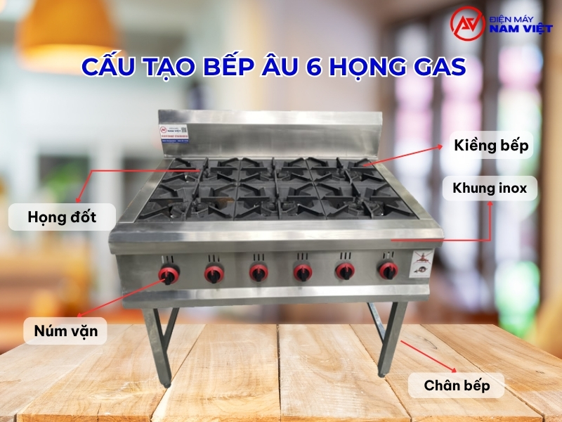 Cấu tạo bếp âu 6 họng gas