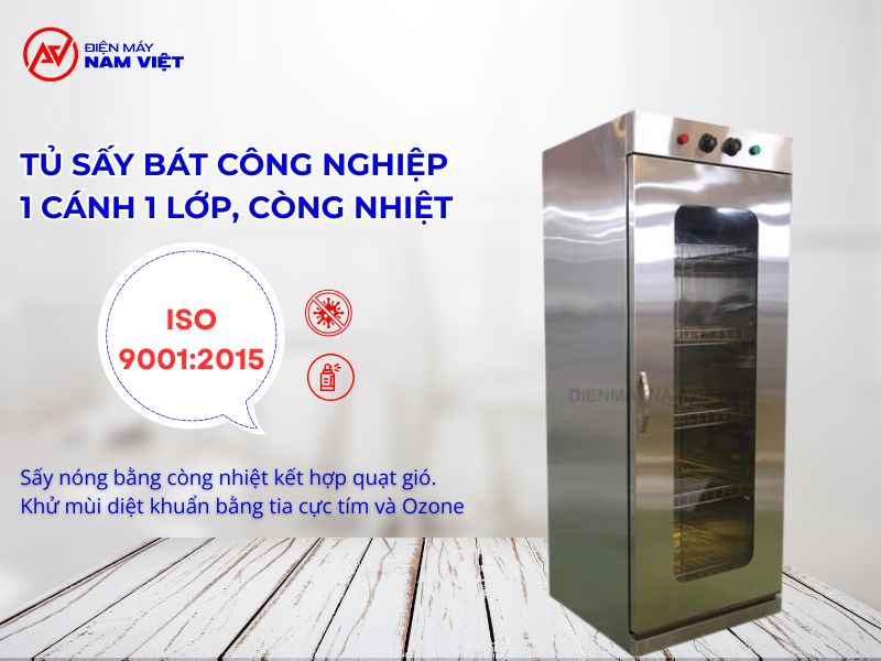 Tủ sấy bát công nghiệp 1 cánh 1 lớp, còng nhiệt