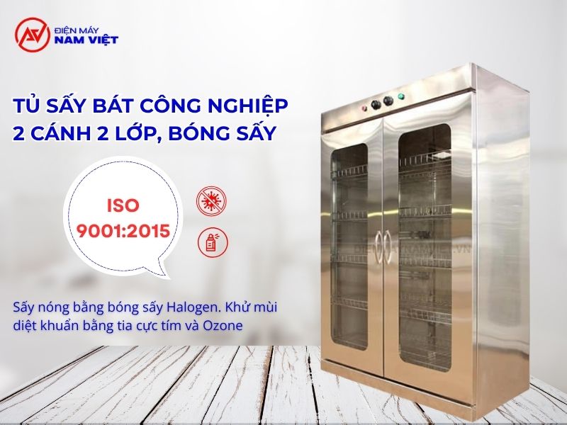 Tủ sấy bát công nghiệp 2 cánh 2 lớp, bóng sấy