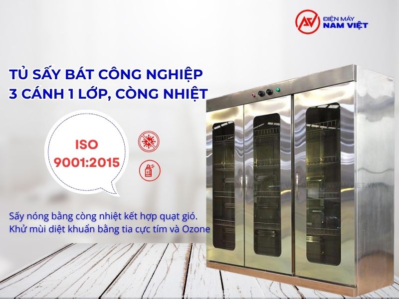 Tủ sấy bát công nghiệp 3 cánh 1 lớp, còng nhiệt 