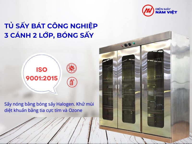 Tủ sấy bát công nghiệp 3 cánh 2 lớp, bóng sấy