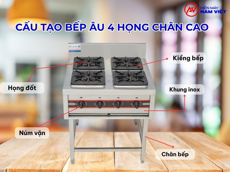 Cấu tạo bếp âu 4 họng chân cao
