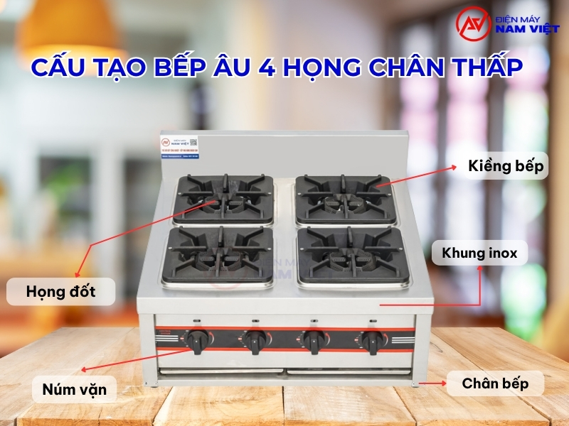 Cấu tạo bếp âu 4 họng chân thấp