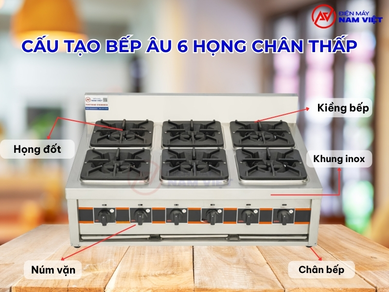 Cấu tạo bếp âu 6 họng chân thấp