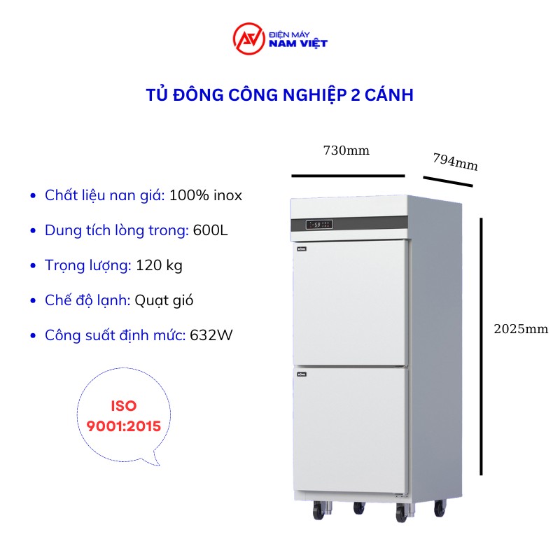 Kích thước tủ đông 2 cánh