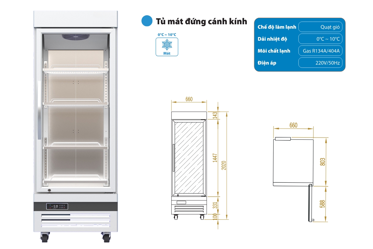Tủ mát công nghiệp 1 cánh kính 500L