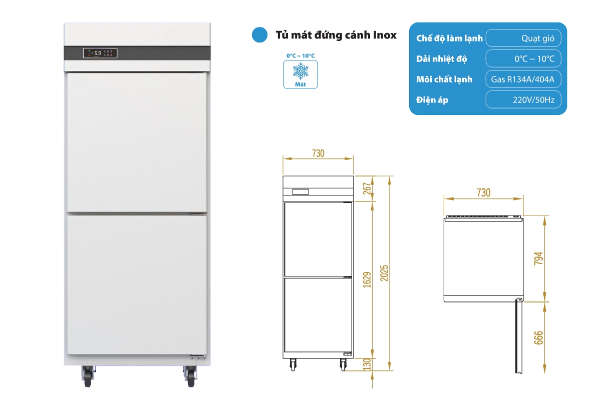 Tủ mát công nghiệp 2 cánh inox 600L