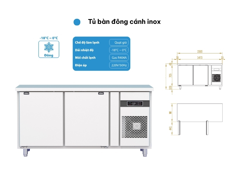 Bàn đông công nghiệp 2 cánh inox