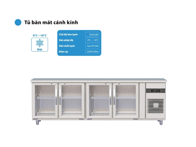 Bàn mát công nghiệp 4 cánh kính