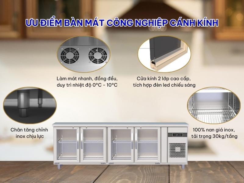 Ưu điểm bàn mát 4 cánh kính