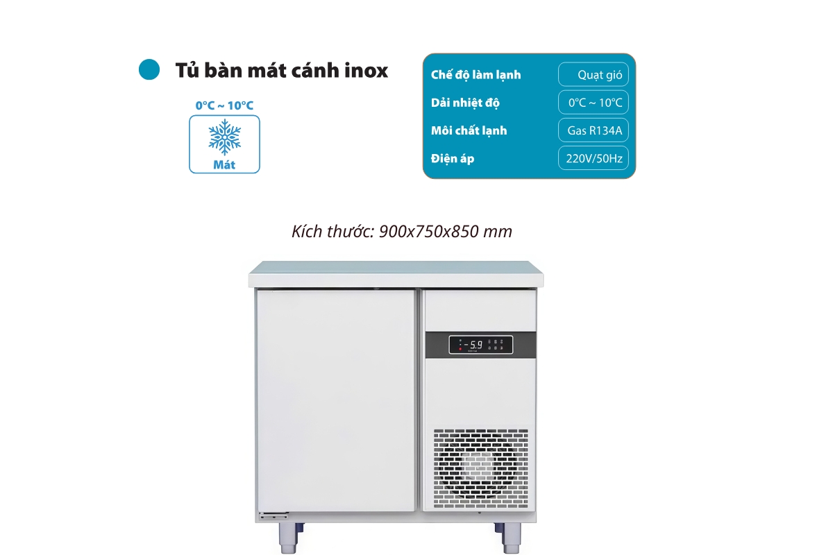 Bàn mát công nghiệp 1 cánh inox 900x750