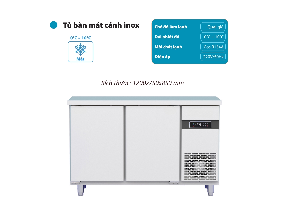 Bàn mát công nghiệp 2 cánh inox 1200x750