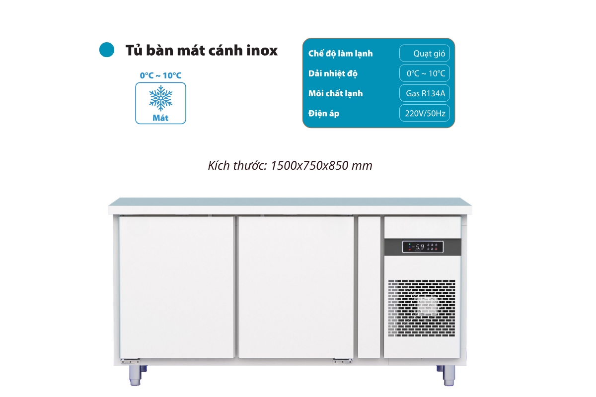 Bàn mát công nghiệp 2 cánh inox 1500x750