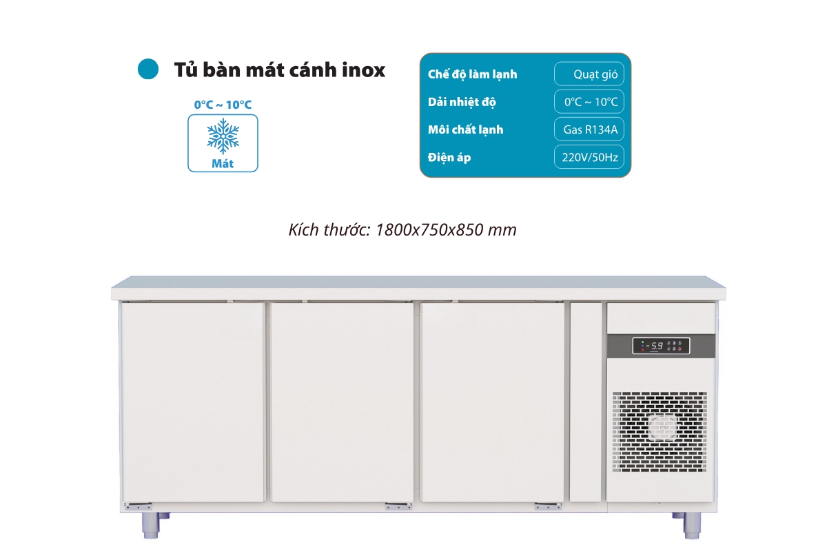 Bàn mát công nghiệp 3 cánh inox 1800x750