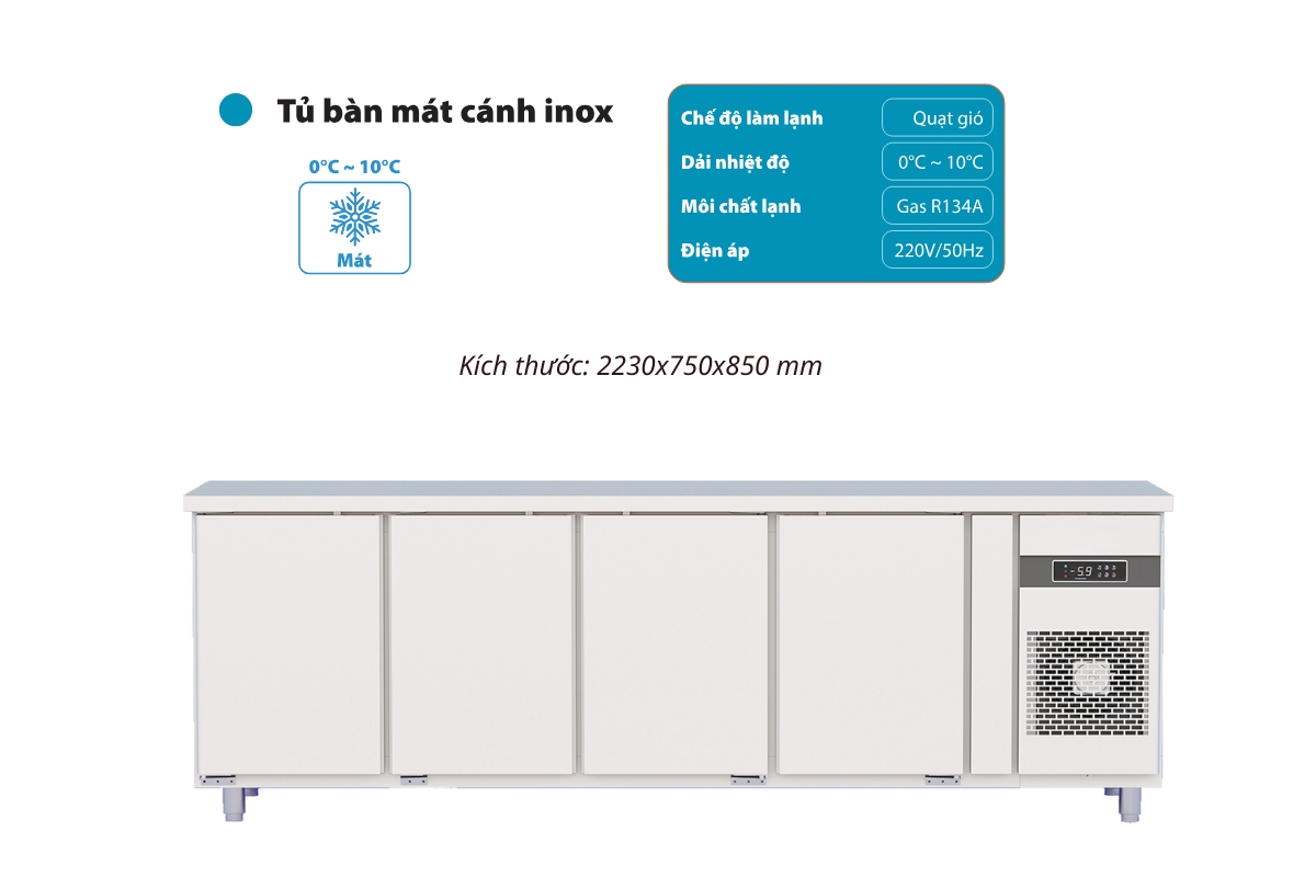 Bàn mát công nghiệp 4 cánh inox 2230x750