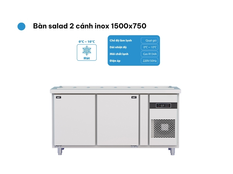 Bàn salad 2 cánh inox 1500x750