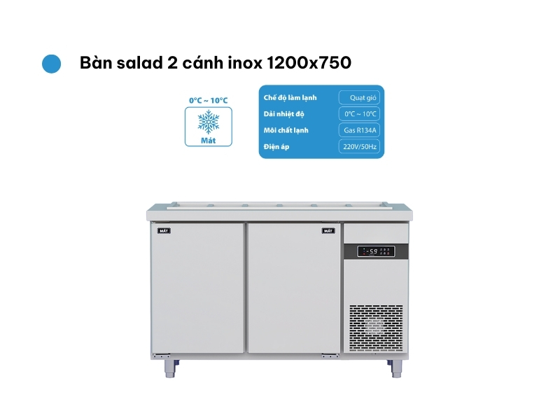 Bàn salad 2 cánh inox