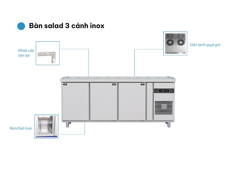 Cấu tạo bàn salad 3 cánh inox