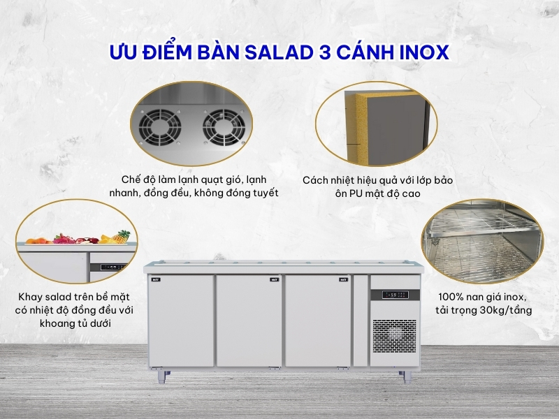 Ưu điểm bàn salad 3 cánh inox