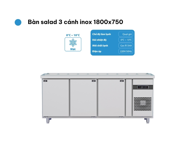 Bàn salad 3 cánh inox
